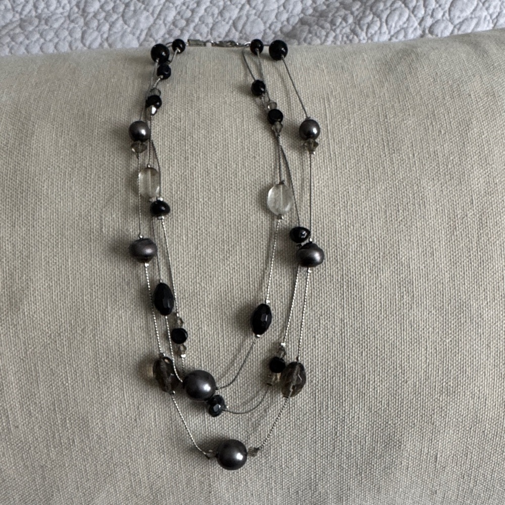 Elegant Black and Silver Multi-Strand Necklace